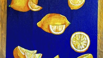 A hand-painted canvas floor cloth from Sarah Minor Design