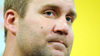 Steelers quarterback Ben Roethlisberger speaks with reporters after returning to the Steelers' practice facility following a four-game suspension.