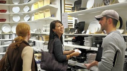 Chef Dave Racicot, right, listens to Notion manager Jennifer Jin as they work their way through IKEA with designer Jen Bee.