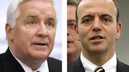 Tom Corbett, left, and Dan Onorato