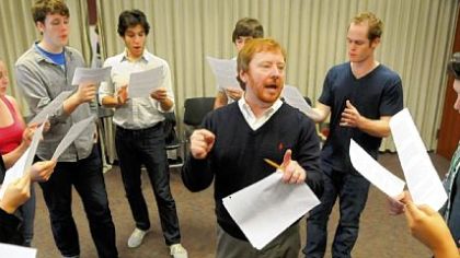 Carnegie Mellon University acting teacher Don Wadsworth runs his dialect class through exercises in High English, Cockney and Irish accents.