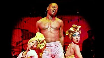 Catherine Foster, Sahr Nagauja, Nocole de Weever from "Fela!," which features the choreography of Bill T. Jones.