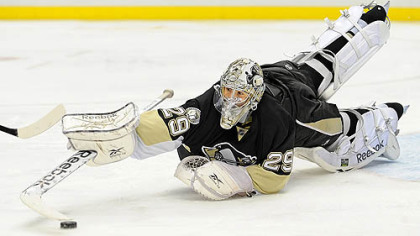 Penguins goaltender Marc-Andre Fleury has a 1-6-0 record this season.