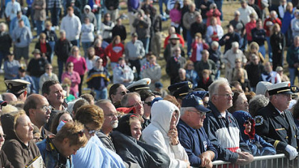 Onlookers attend today's services at the Flight 93 National Memorial ceremony in Shanksville.
