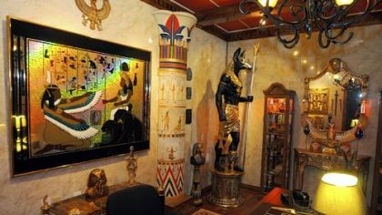The Egyptian-themed office in Casne World, nicknamed by patrons "Graceland."