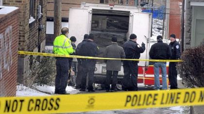 Police cordon off the area of a shooting behind West Liberty Avenue in Dormont. The truck was used to deliver recycled auto parts. Allegheny County Police Assistant Superintendent James Morton said a 39-year-old man armed with a handgun and a stun gun entered Bill's Auto Service in Limha Way, an alley behind the 2900 block of West Liberty Avenue, around 11 a.m. He said that the owner shot the robber.