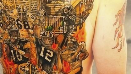 Ron Vergerio, aka Steeler Ron, had his front, sides and chest tattooed by Chris Blick at American Tattoo in Verona.